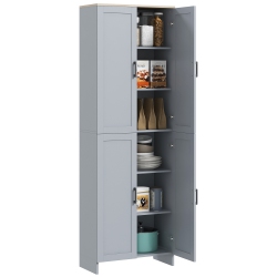 HOMCOM 67" Freestanding Kitchen Pantry, Modern Buffet Cabinet, Storage Cabinet With Adjustable Shelves, 4 Doors In Grey