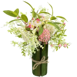 NORTHLIGHT Hydrangea And Berry Floral Spring Bouquet - 14" - In Pink