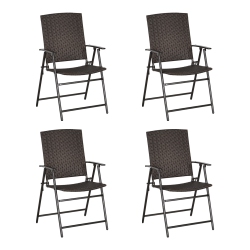 OUTSUNNY Outdoor Wicker Dining Chair Set Of 4, 4 Pieces Rattan Foldable Chair With Steel Frame for Garden, Backyard, Porch In Brown