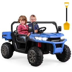 GYMAX 24V Kids Ride On Dump Truck 2-Seater Electric Truck W/ Remote Control In Blue