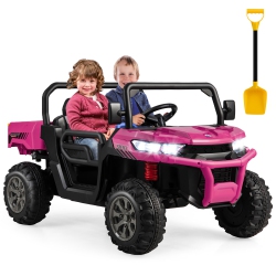GYMAX 24V Kids Ride On Dump Truck 2-Seater Electric Truck W/ Remote Control Rose In Red