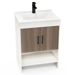 GYMAX 25" Bathroom Vanity Sink Combo W/ Doors Open Shelf Backsplash Faucet Pop Up Drain