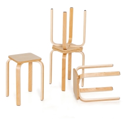 GYMAX 4 Set Square Backless Stools W/ Rounded Corners & Anti-Slip Felt Mats Wooden