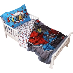 EXPRESSIONS Marvel Spider-Man Comic Toddler Sheet Set for Kids - 3 PCs Bedding Set - Comforter, Fitted Sheet And Pillowcase