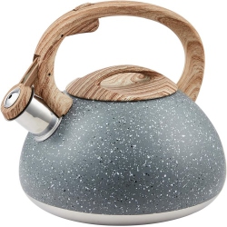 LUXGRACE 2.5 Qt Tea Kettle, Whistling Tea Pot With Wood Pattern Handle, Stainless Steel for Stovetops