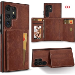 KEEGUARD Samsung Galaxy S24 Ultra 5G Wallet Case 6.8" - Luxury Leather Flip Cover With Card Holder & Kickstand | (2024 Edition) In Brown