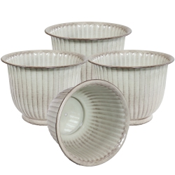 SUNNYDAZE DECOR Sunnydaze Carlotta Metal Planter - 14.75 In - Glaze - Set Of 4 In White