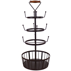 SUNNYDAZE DECOR Sunnydaze Round 4-Tier Iron Coffee Mug Tree Holder With Hooks - In Brown