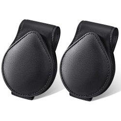 HLD Car Sunglasses Holder, 2 Pack Glasses Hanger Clip for Car Sun Visor \w Magnetic Leather Adsorption, Ticket Card Clip Eyeglass Mount, Auto Travel