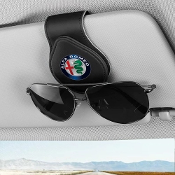 HLD Sunglasses Holder for Car Leather Glasses Frame, Eyeglass Hanger Card Clip Car Sun Visor Accessories Compatible With Alfa Romeo