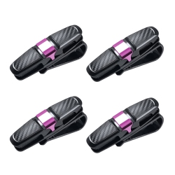HLD 4 Packs Sun Visor Clip, Glasses Holders for Car Sunglassesuniversal Carbon Fiber Pattern Glasses Double-Ends Clip, 360° Rotational Car Glasses