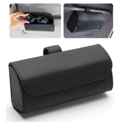 HLD Leather Car Sunglasses Holder Protective Box, Sunglass Clip for Car Visor, Auto Eyeglasses Storage Box, Universal Auto Interior Accessories