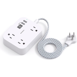 NONE 5 Ft Thin Flat Plug Extension Cord \w 3 Outlets 4 USB Ports, Power Bar USB (2USB C) Wall Mount Desk Power Strip, Non Surge Protector for Travel