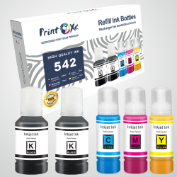 PRINTOXE T542 Compatible Refill Set + Of 5 Bottles All Supplied \w Pigment Ink 542 - T542120 T542220 T542320 T542420 for Epson Et 5180 5150 5170