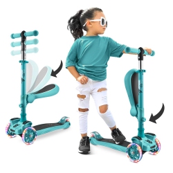HURTLE Scootkid 3-Wheel Kids Scooter - Child & Toddler Toy Scooter With Built-In Led Wheel Lights, Fold-Out Comfort Seat (Ages 1+) (Teal Blue)