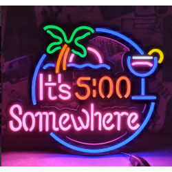 BOLDDECO It's 5:00 Somewhere Led Neon Sign Art Wall Light, for Club, Bedroom Windows Glass Hotel Cafe, Wedding, Birthday Party.13In X 16In