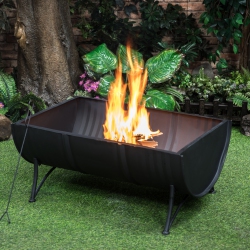 DEKO LIVING 35 Inch Rectangular Outdoor Metal Wood Burning Barrel Firepit With Screen Lid And Poker