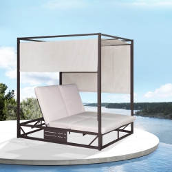 DEKO LIVING 2 Place Outdoor Aluminum Rectangular Patio Daybed With Retractable Textilene Fabric Canopy In Beige