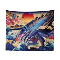 LEARNING / OFFICE S 3D Wall Tapestry Great Japanese Sea Ocean Wave Whale Sunset Wall Hanging Blanket Home Living Room Decor