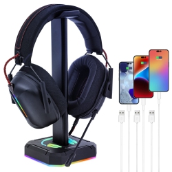 HLD Headphone Stand RGB Lights Gaming Headset Holder With 3 USB Port for Charging Or Connecting Headset Keyboard And Mouse, 9 Mode