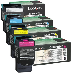 LEXMARK 365 Days Warranty C540H1Kg, C540H1Cg, C540H1Yg, C540H1Mg. Original High Yield Toner. Full Set (Bk, Cy, Yl, Mg) For: C540 to X548. By