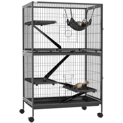PAWHUT 50"h 5-Tier Chinchilla Ferret Guinea Pig Cat Cage, Metal Deluxe Animal Critter Nation Cage for Kitten Rabbit, Small Pet House W/ Hammock