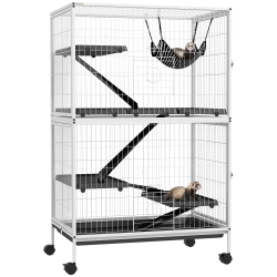 PAWHUT 50"h 5-Tier Chinchilla Ferret Guinea Pig Cat Cage, Metal Deluxe Animal Critter Nation Cage for Kitten Rabbit, Small Pet House W/ Hammock