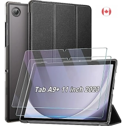 GENER Samsung Galaxy Tab A9+ Plus Case 10.9/11 Inch 2023 \w 2 Tempered Glass Screen Protectors - Translucent Tri-Fold Cover for Samsung Tab A9 Plus