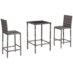 OUTSUNNY 3 Piece Patio Bar Set Wicker Rattan Garden Deck Bistro Set Barstool And Table Outdoor Furniture for Patios Backyards Balcony Gardens