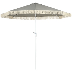 OUTSUNNY 8.7 X 8.7 Ft Patio Umbrella With Tilt, Vent, Outdoor Market Table Umbrella Parasol With Fringed Ruffles And Crank, Light In Grey