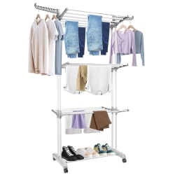 SORTWISE Foldable 3-Tier Clothes Drying Rack With 4 Casters, Laundry Drying Rack Organizer for Clothes Shoes