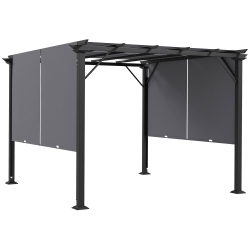 OUTSUNNY 10' X 10' Retractable Pergola Canopy, Outdoor Gazebo With Sun Shade Canopy And Steel Frame, for Backyard, Garden, Patio, Deck In Grey