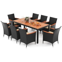 GYMAX 9 PCs Patio Dining Set for 8 Large Conversation Set W/ Umbrella Hole Seat Cushion