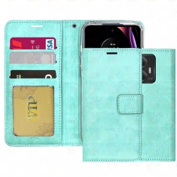 CSMART [] Magnetic Card Slot Leather Folio Wallet Flip Case Cover for Motorola Moto G Play 2024 In Teal