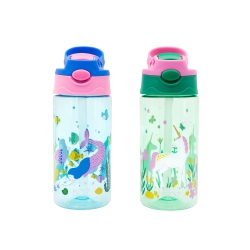 BOZ Flip Water Bottles for Kids 2-Pack - 14 OZ, Push Button Pop-Up Straw, Leak Proof Water Bottle