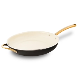 NUTRICHEF 14" Non-Stick Fry Pan – Durable Pan With Silicone Handle, Interior Non-Stick Ceramic Coating And Polyester Coating Outside