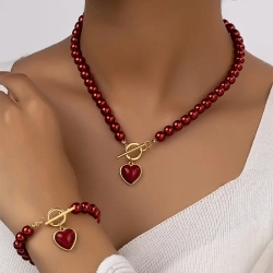 GENER Vintage Heart Necklace & Bracelet Set: 14K Plated, Trendy Ot Buckle, Daily & Party Wear In Gold