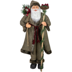 NORTHLIGHT 48" Olive Santa Claus With Gift Bag Standing Christmas Figure In Green