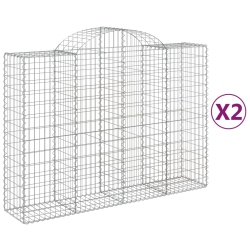 VIDAXL Arched Gabion Baskets 2 PCs 200X50X140/160 Cm Galvanised Iron