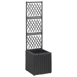 VIDAXL Trellis Raised Bed With 1 Pot 30X30X107 Cm Poly Rattan In Black