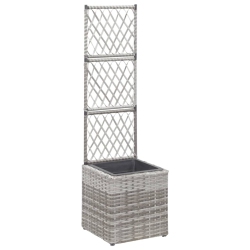 VIDAXL Trellis Raised Bed With 1 Pot 30X30X107 Cm Poly Rattan In Grey