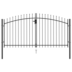 VIDAXL Fence Gate Double Door With Spike Top Steel 9.8'x4.9' In Black