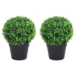 VIDAXL Artificial Boxwood Plants 2 PCs With Pots Ball Shaped 32 Cm In Green