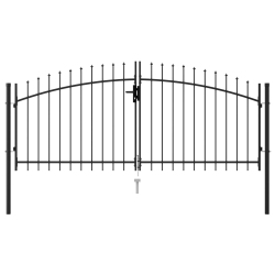 VIDAXL Fence Gate Double Door With Spike Top Steel 9.8'x4.1' In Black