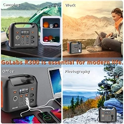 GOLABS R300 Portable Power Station, 299Wh Lifepo4 Battery Backup \w 300W Pure Sine Wave Ac Peak 500W, Car Outlets, Pd 60W Quick In/out Solar