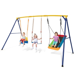 GYMAX 3-In-1 Kids Swing Set 660 Lbs Carbon Steel Swing Frame W/ Belt Swing for Toddlers
