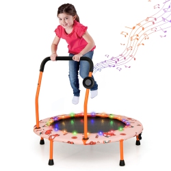 GYMAX 36" Mini Toddler Trampoline W/ Led Bluetooth Speaker Detachable Handle Kids Gifts In Orange
