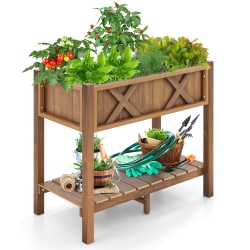 GYMAX Hips Raised Garden Bed Poly Wood Elevated Planter Box W/ Legs & Storage Shelf