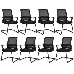 GYMAX Office Guest Chair Set Of 8 Conference Reception Chair W/ Lumbar Support & Sled Base