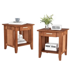 GYMAX 2PCs Boho Style Nightstand 3-Tier Sofa Side End Table W/ Drawer & Shelf Walnut